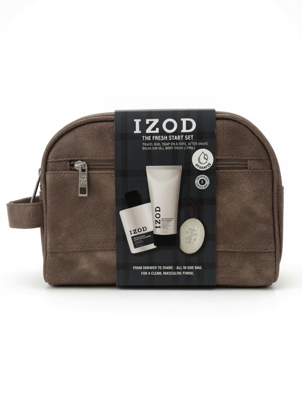 IZOD The Fresh Start Set Men’s Travel Toiletry Bag Grooming Kit Brown NWT